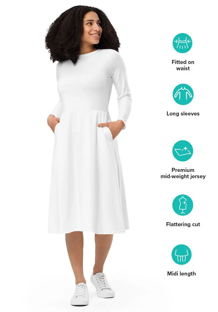 All-Over Print Long Sleeve Midi Dress