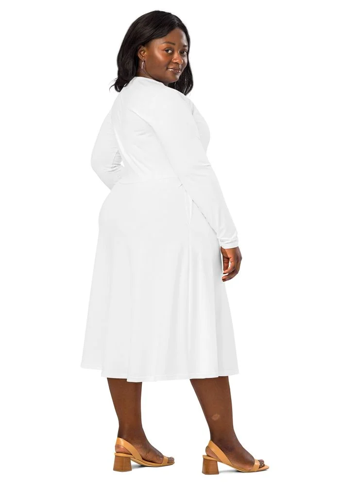 All-Over Print Long Sleeve Midi Dress